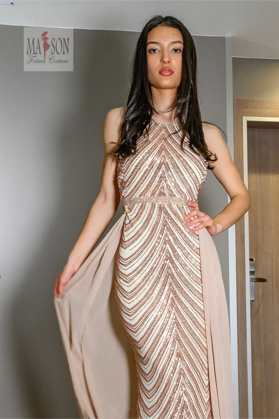 Robe de soirée longue et pailletée Amélia Futura Couture