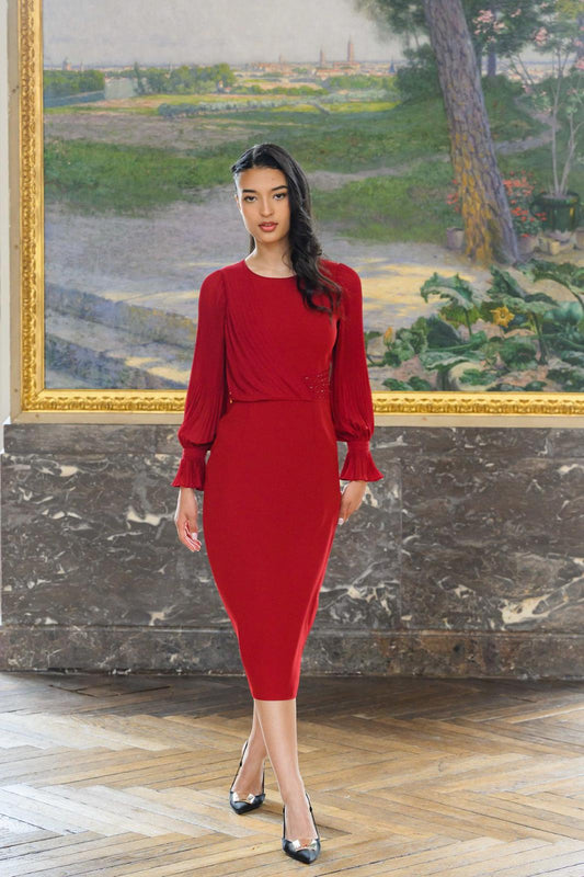 Robe midi d’invités à manches longues Sophie
