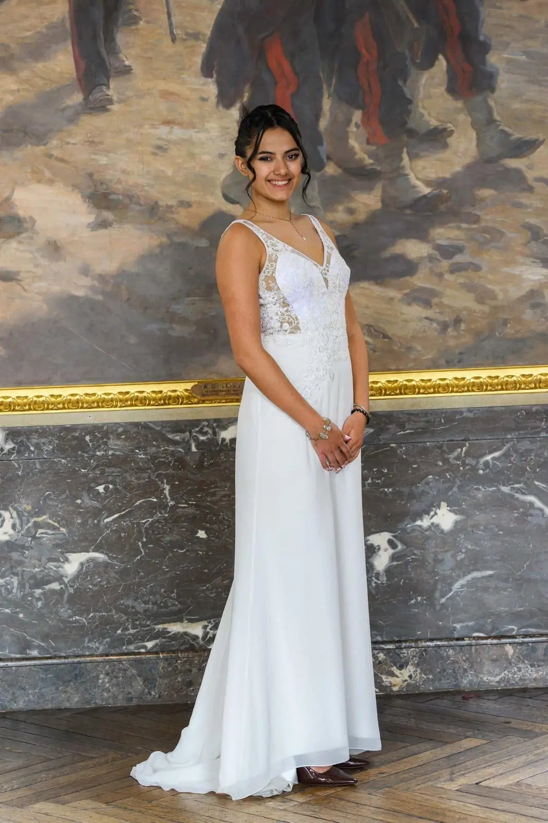 Robe de mariée trapèze décolleté enV devant, cérémonie de mariage Toulouse 