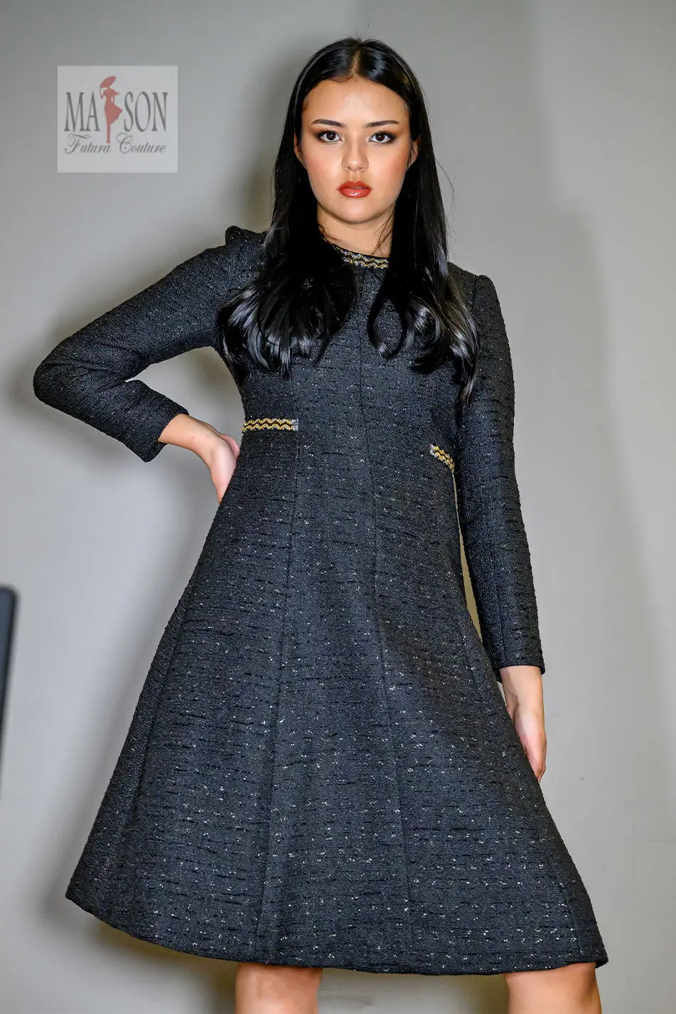 Robe habillée à manches longues-Aline Futura Couture