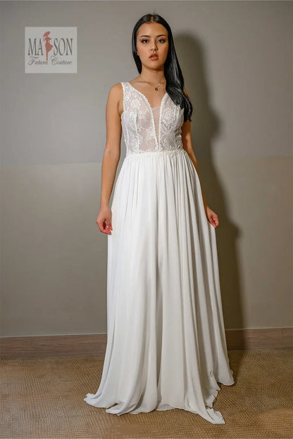 Robe de mariée longue Flore Futura Couture avec top en dentelle transparente 